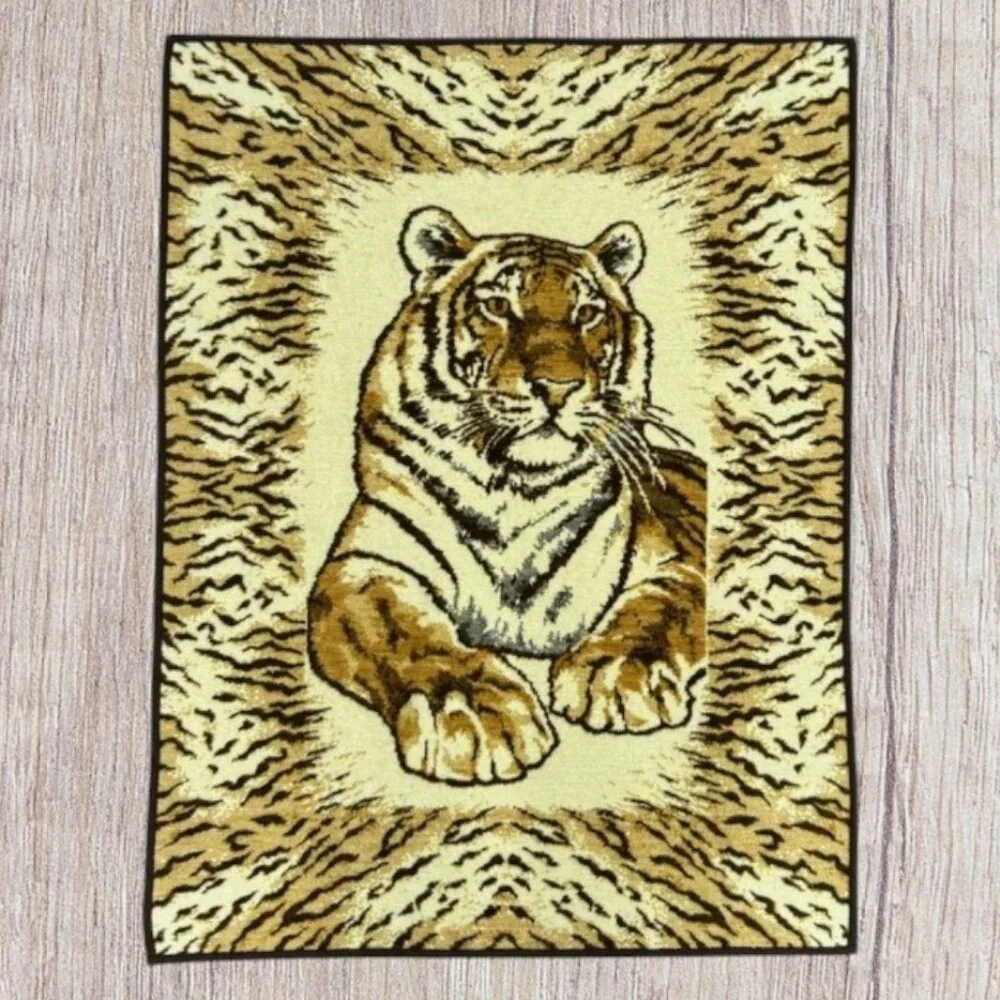 Vtg Ibena Crouching Tiger Reversible Animal Print Dolan Blanket Made In Greece